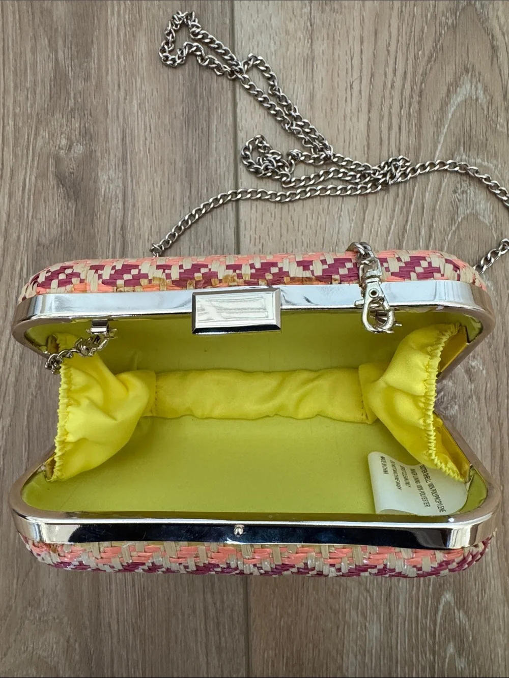 Woven Straw Crossbody Clutch in Natural and Coral